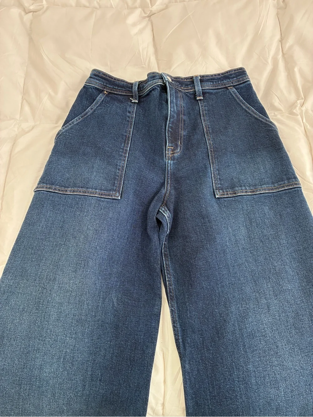 Pistola Calna Dark Indigo High Rise Wide Leg Jeans Size 29 Raw Hem